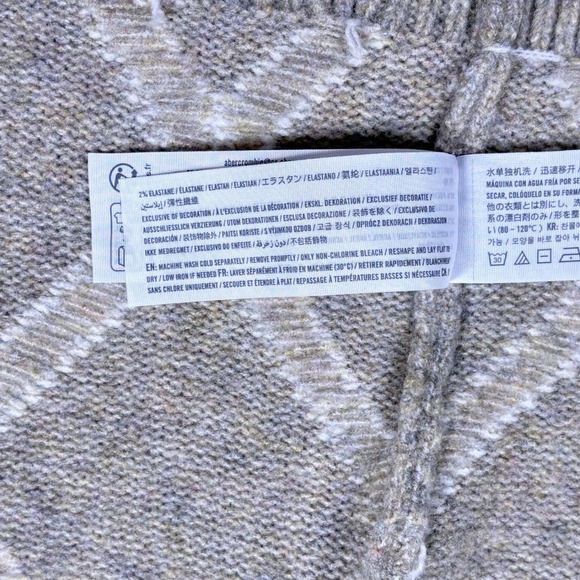 Abercrombie & Fitch Argyle V Neck Sweater Taupe White Women's XL Preppy Cozy - Picture 6 of 13